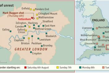 Cartes émeutes The Economist, août 2011