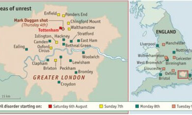 Cartes émeutes The Economist, août 2011