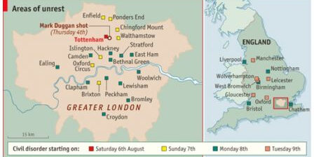 Cartes émeutes The Economist, août 2011